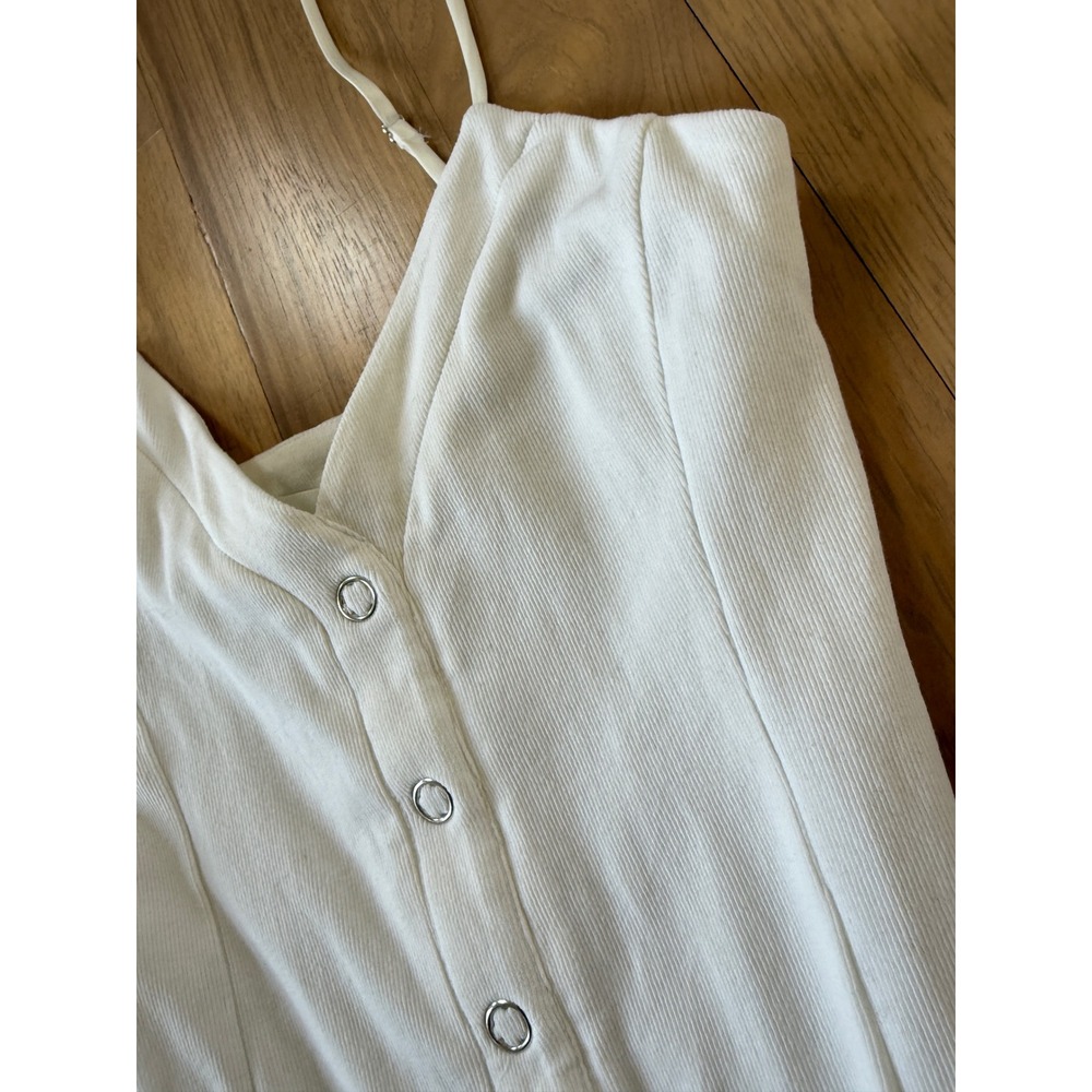 Fleur du Mal Fromt Snap Midi Dress Women Small White Ribbed Cotton Adjustable - Picture 5 of 15